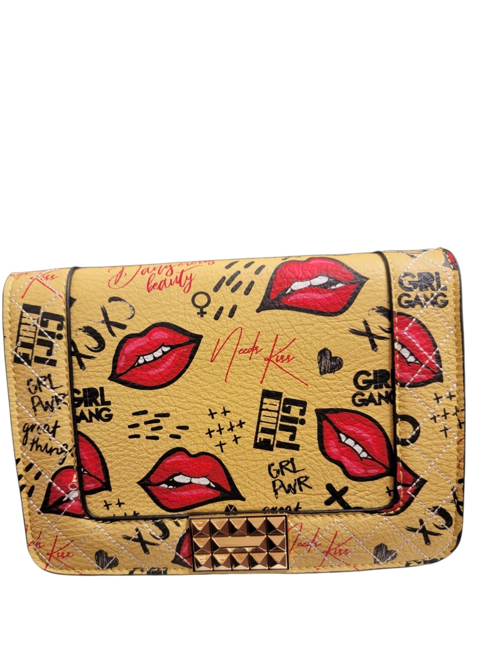 Yellow Kiss-Print Crossbody Bag